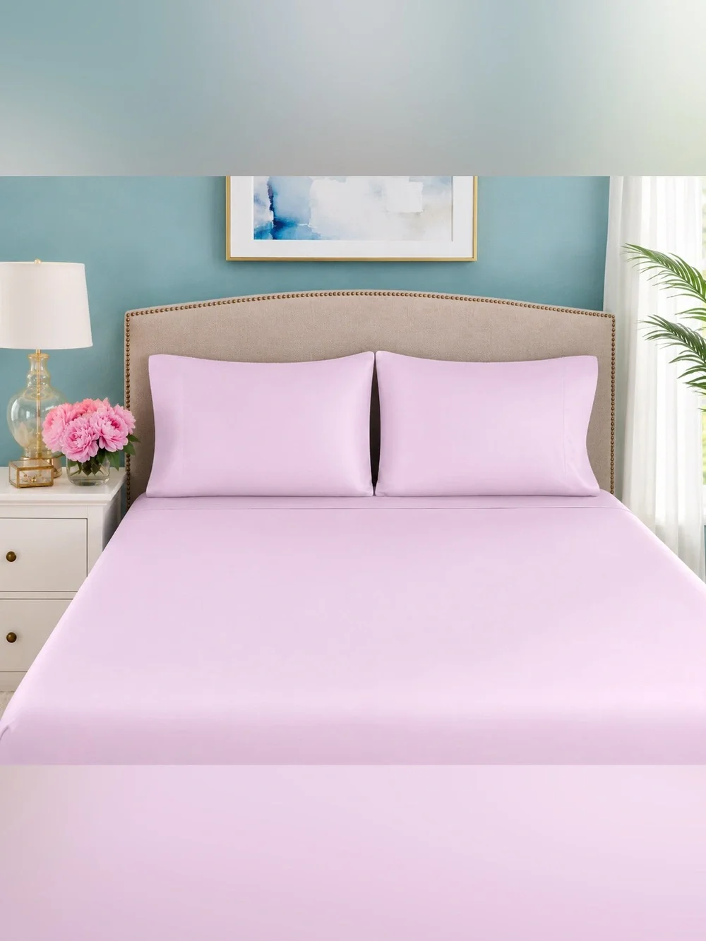 Northern Nights 400TC Pima Cotton Sheet Set True Grip Soft Lilac New QVC